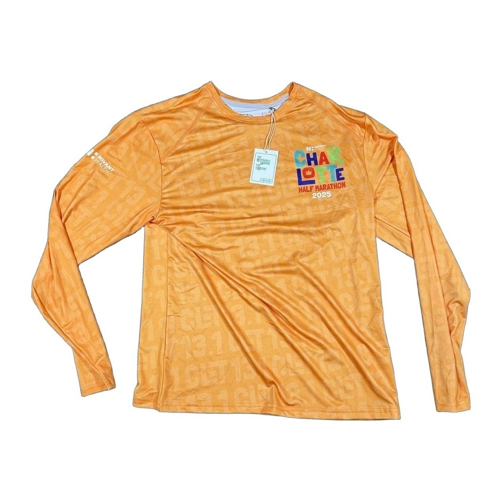 Recover Mens Charlotte Half Marathon 2025 Long Sleeve Shirt Orange Size M NWT